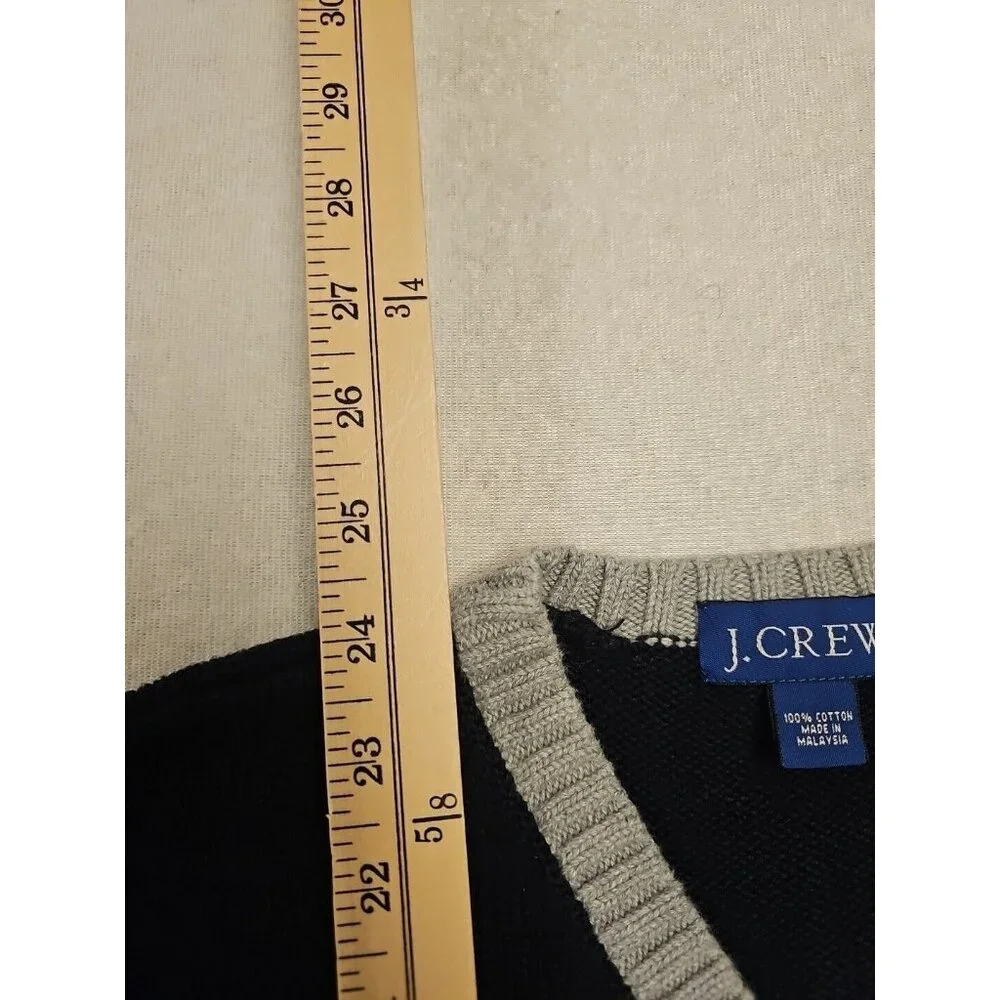 J.Crew Mens Navy Blue 100% Cotton‎ V-Neck Sweater Vest Grey Trim XL